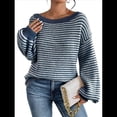 thumbnail image 1 of Suéter de Punto Holgado Informal de Larga con Rayas y Hombros Descubiertos para Mujer (Otoño 2025) Azul XXL, 1 of 9