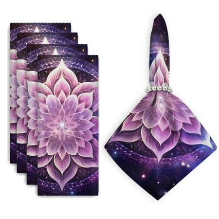 

Bahomeck Napkins Set Of 4 Reusable Washable Square Fabric Dining Table Napkins Weddings Party Dinner Decor 18*18 Inch Beautiful Pastel Purple Lotus Mandala With Light Beams
