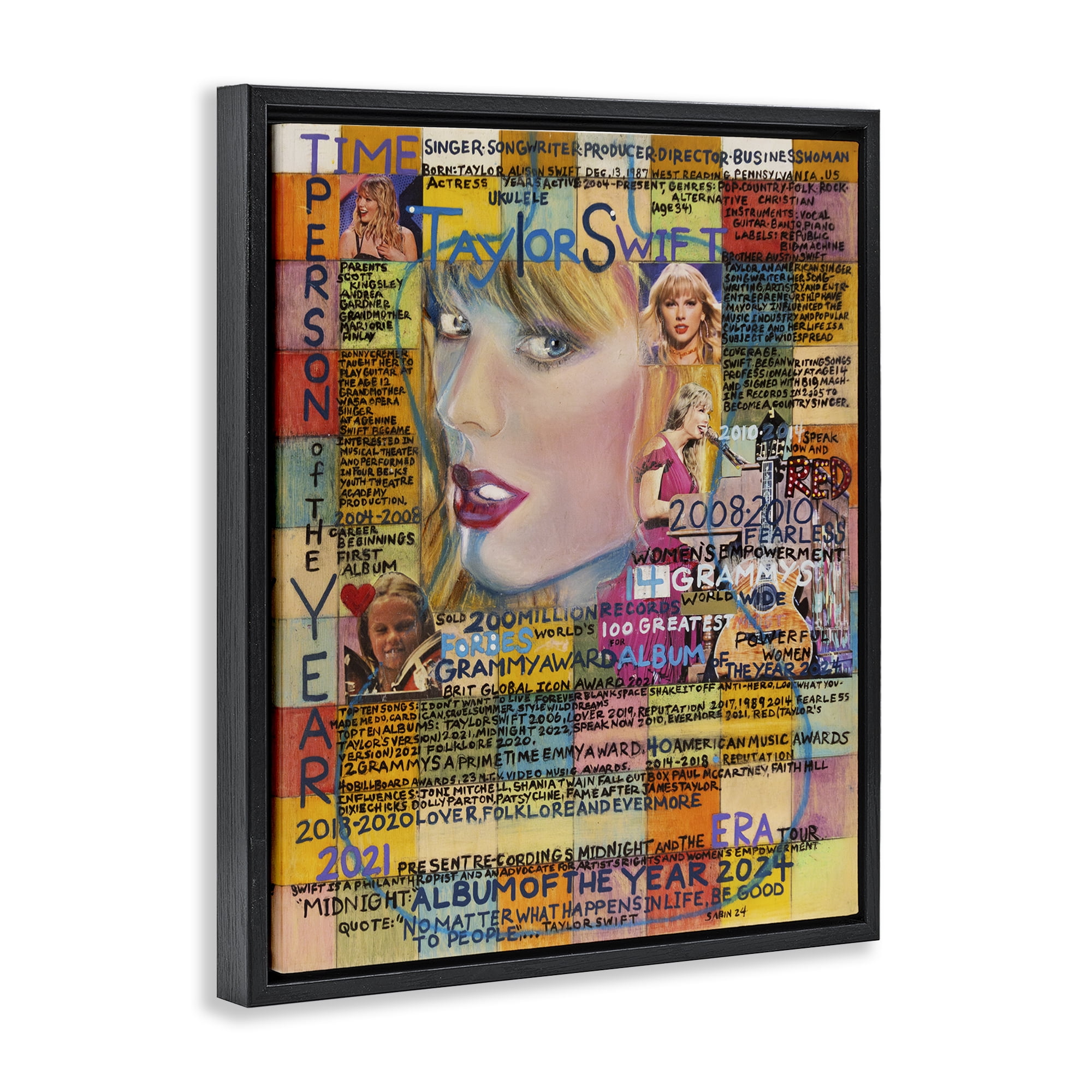 Stupell Industries Taylor Musician Collage People Drawing Black Floater Framed Canvas Art Print Wall Art, 25 x 31