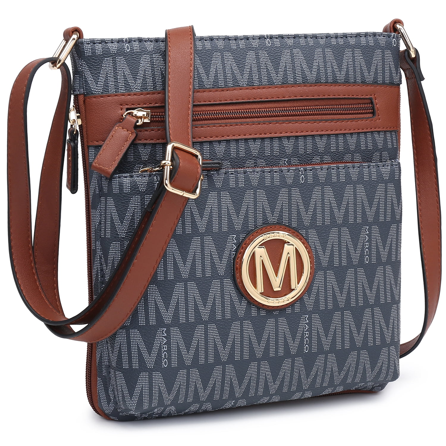 MKP COLLECTION Crossbody Bags Purses for Women Trendy Multi Pockets Monogram Zip Shoulder Bags Ladies PU Leather Handbag