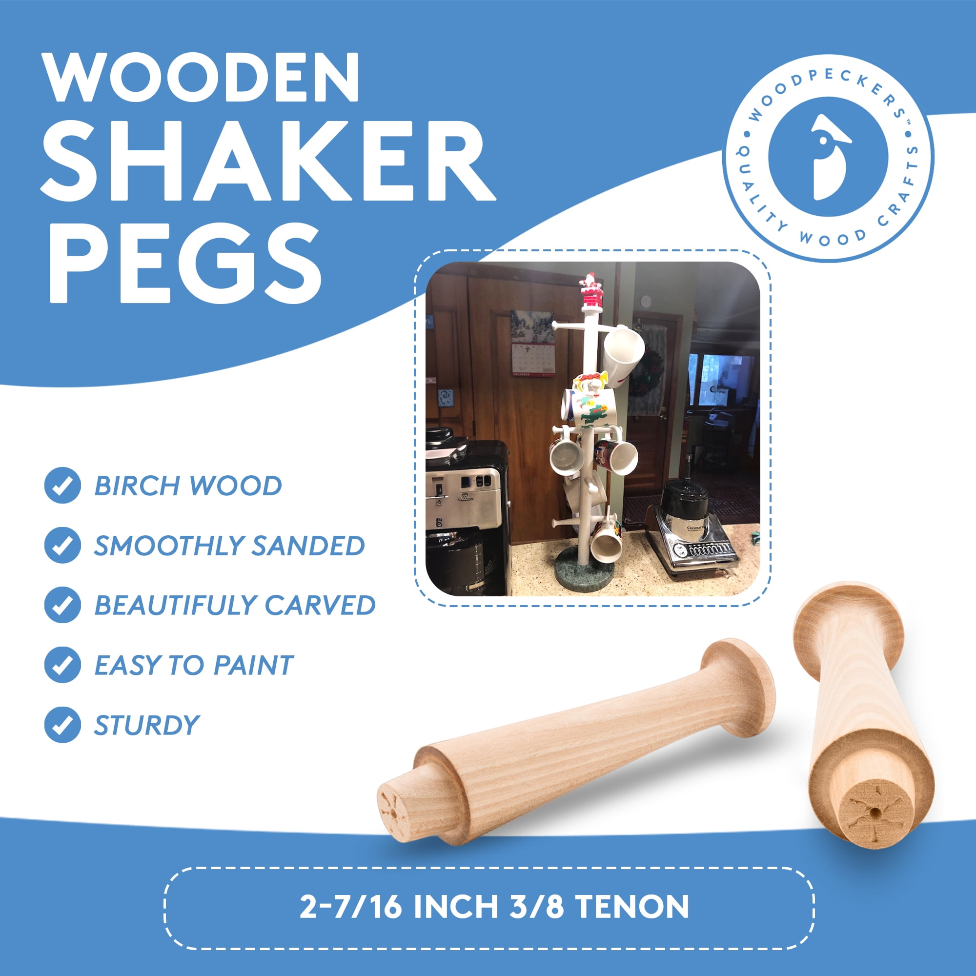 Oak Shaker Peg 3-5/8 inch, Pack of 25 Wooden Pegs for Hanging, DIY Shaker Rack and Rail, by Woodpeckers