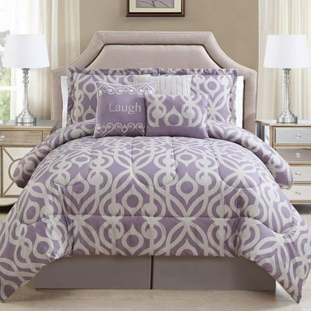 7 Piece Laugh Lavender Taupe Comforter Set