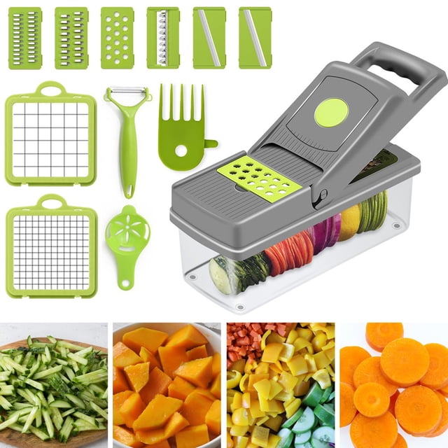 Hachoir à Légumes avec 8 Lames Hachoir Multifonctionnel Hachoir à Oignons Coupe-Légumes Grande Capacité Hachoir Manuel avec Récipient Réutilisable pour Légumes Oignons Tomates