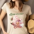 thumbnail image 4 of Baby It’s Cold Outside T-Shirt | Snowman & Hot Cocoa Holiday Graphic Tee, Navy, Size XL, 4 of 6
