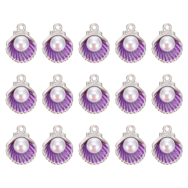 FRCOLOR Shell Pearl Charms 15Pcs Shell Pearl Charms Enamel Clam Shell Pendants DIY Ear Jewelry Accessories,0.79"X0.59"X0.39"