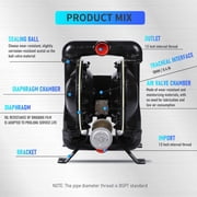 Air-Operated Double Diaphragm Pump, 1.5 inch Inlet & Outlet, Aluminum Alloy Body, 90GPM & Max 120PSI, Santoprene Diaphragm Transfer Pump for Petroleum, Diesel, Oil and Low Viscosity Fluids