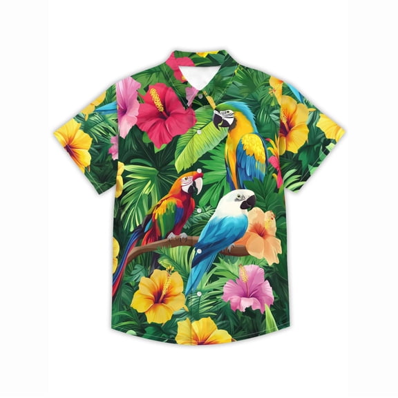 Boys Shirts Short Sleeve Lapel Collar Ice Cream Print Button Down Summer Beach Teen Casual With Pocket Kids Shirts Size 100