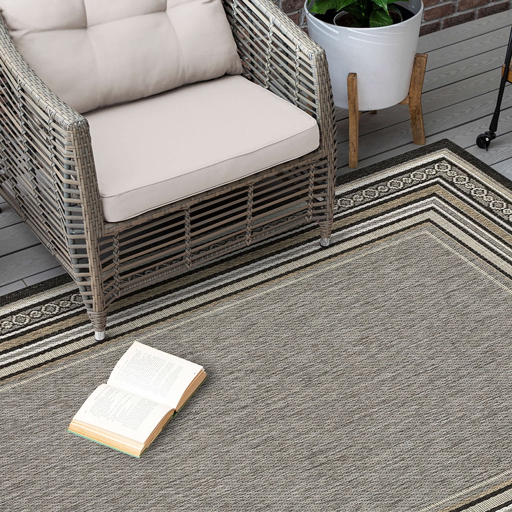 Mohawk Home Islamorada Stripe Outdoor Area Rug, Dark Grey, 10' x 13'
