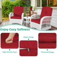 thumbnail image 5 of VIVIJASON 3-Piece Outdoor Conversation Bistro Set, Patio Swivel Glider Rocking Chairs Rattan Furniture Sets w/ 2 White Rattan Chairs, Glass Top Side Table for Porch Backyard, Red Cushions, 5 of 8