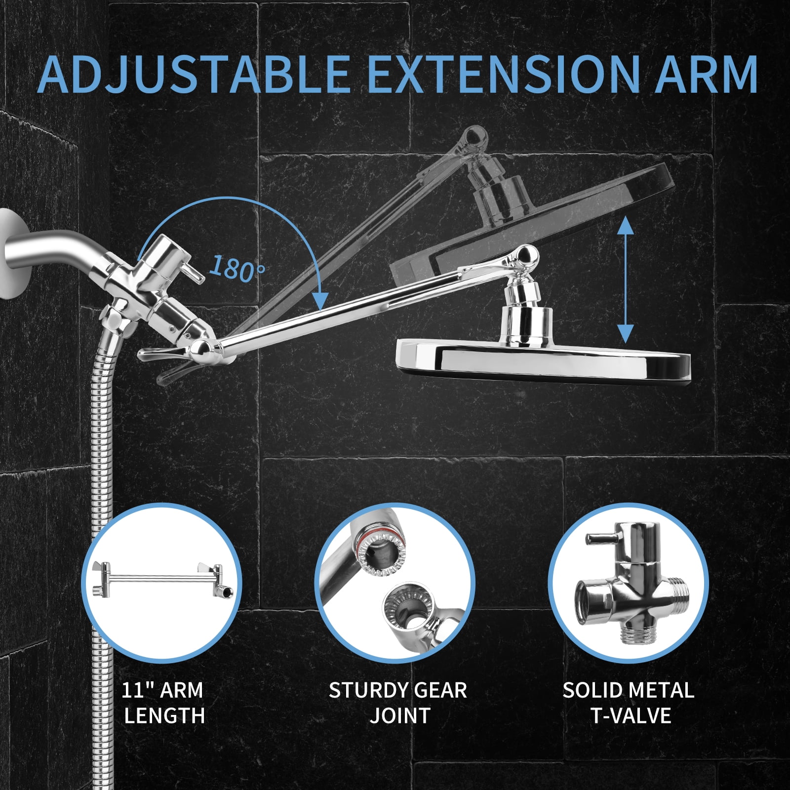 PHANCIR 12 Inch Rain Shower Head Combo, High Pressure Rainfall with Ajustable Extension Arm, 7 Modes Handheld Showerhead for Bathroom, Chrome