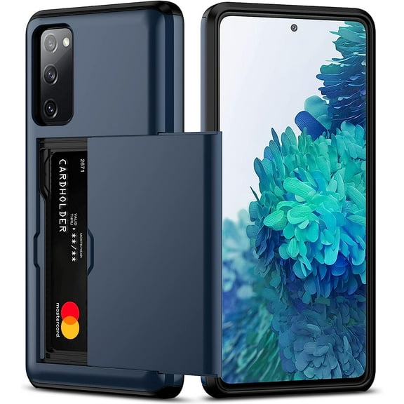 Samsung S20 FE Case with Card Holder Dual Layer Heavy Duty Protective Galaxy S20 FE Case Hidden Card Slot Slim Wallet Case for Samsung S20 FE 5G 6.5''(Blue)