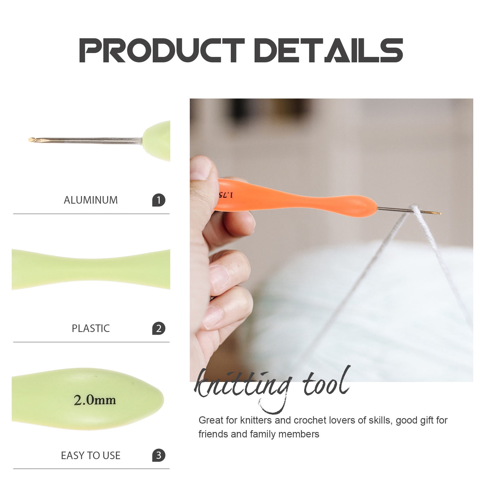 Raindrops 8Pcs Crochet Needles Pin Assorted Color Curved Handle for Family Members DIY Projects