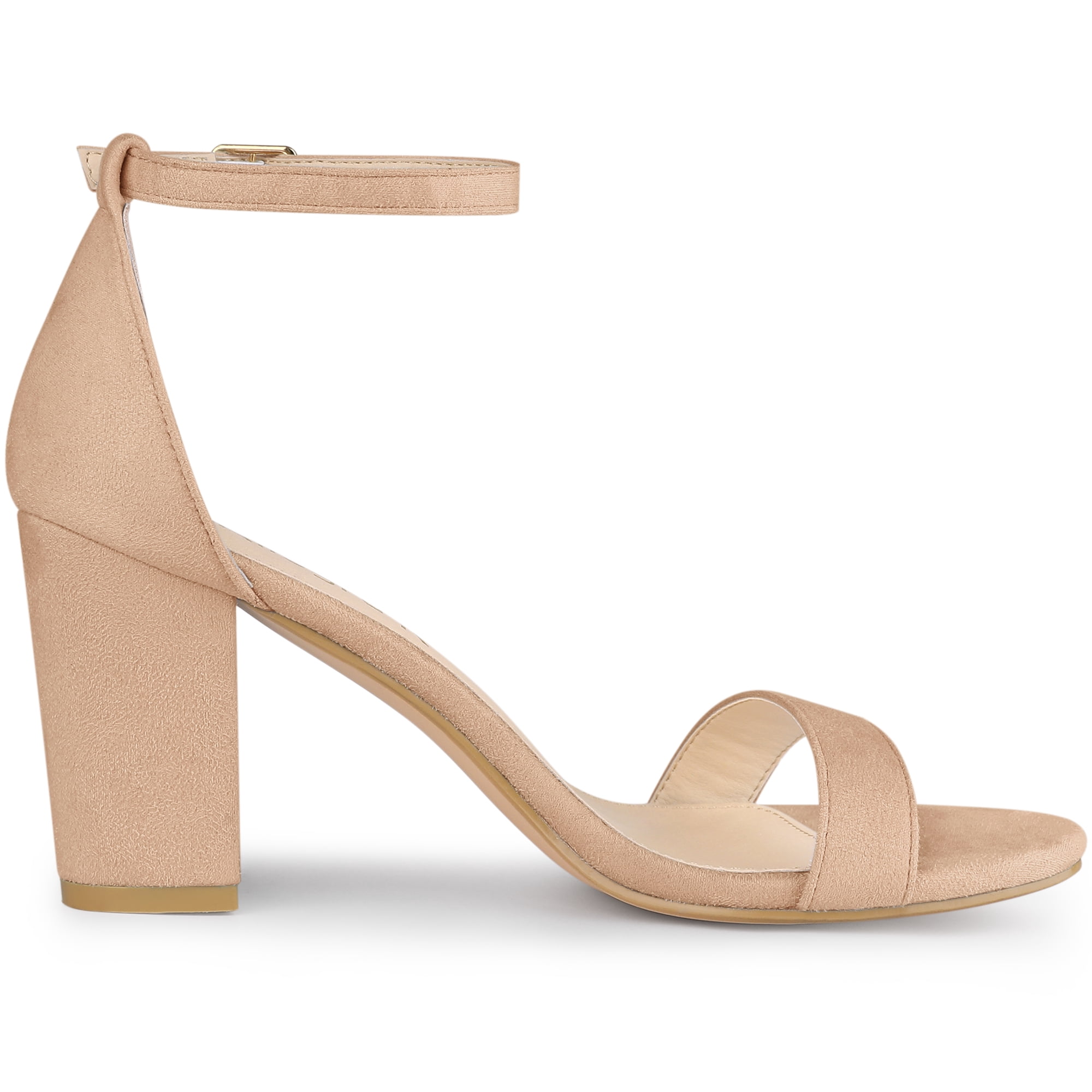 DARING DIVA Women's Buckle Ankle Strap High Chunky Heel Sandals Nude 8