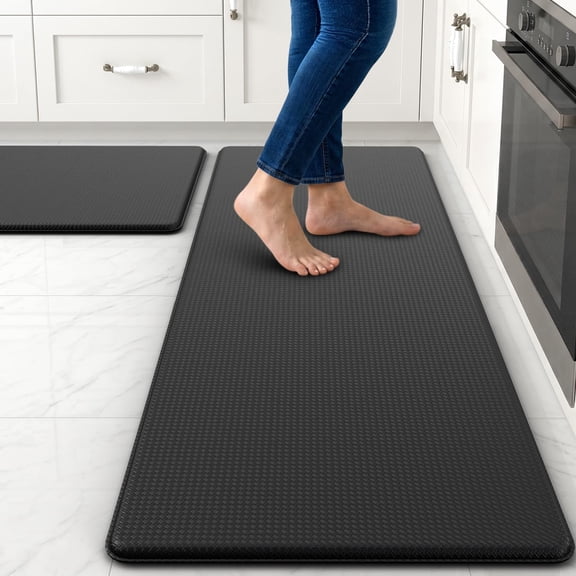LALILO Kitchen Mats for Floor 2 Piece - 17"x29" 17"x47" Anti Fatigue Mats for Kitchen Floor - Non Slip Cushioned Rugs for Standing - Black