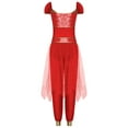 thumbnail image 5 of renvena Women's Arabian Princess Shiny Sequin Belly Dance Halloween with Tulle Jumpsuits Red L, 5 of 7
