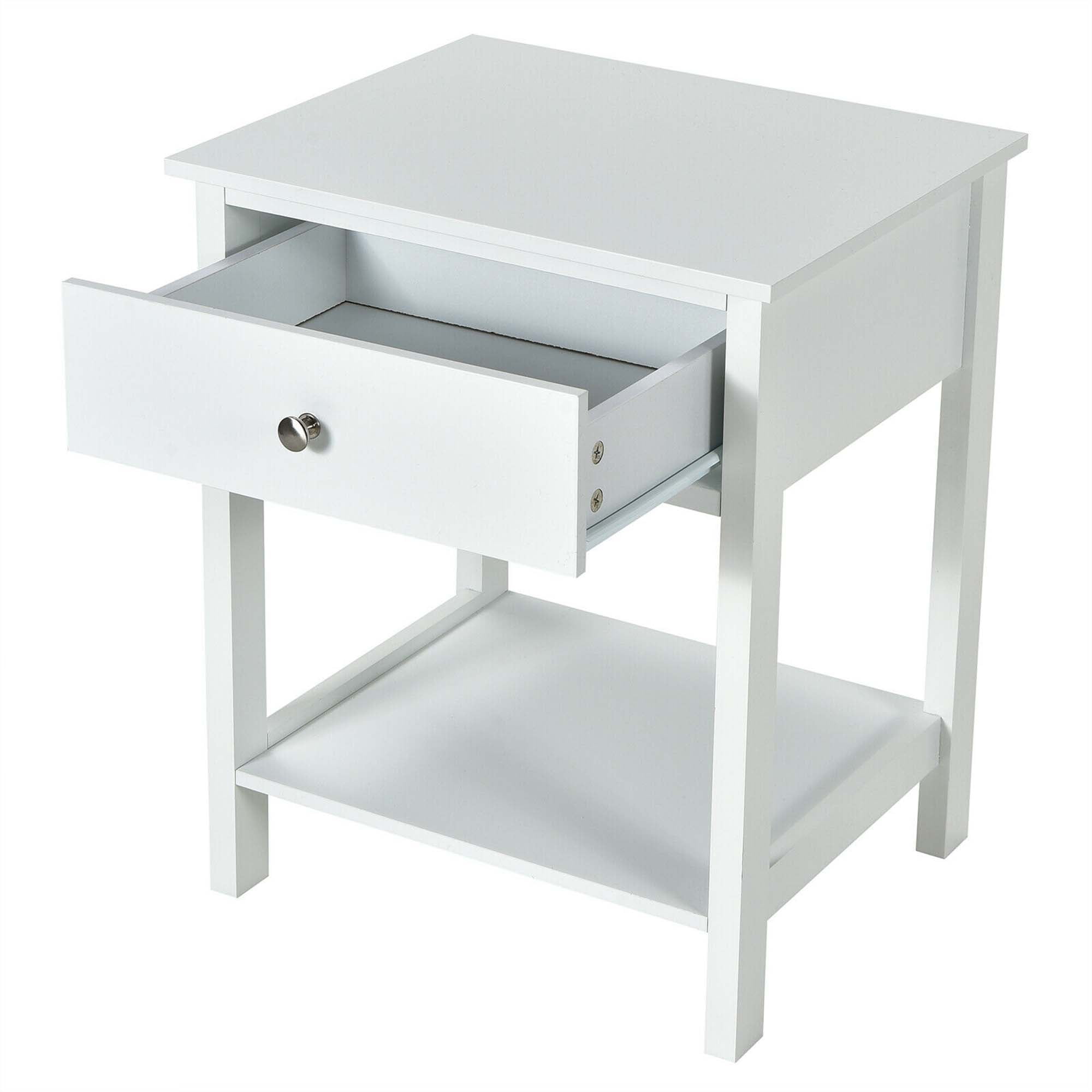 Gymax 2PCS 2-Tier Nightstand Modern Side End Table w/ Drawer & Open Shelf White
