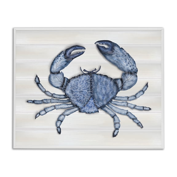 Stupell Industries Rustic Lodge Detailed Blue Crab Grainy Pattern Aquatic Botanicals White Framed Giclee Art, 14 x 11, by Darlene Seale