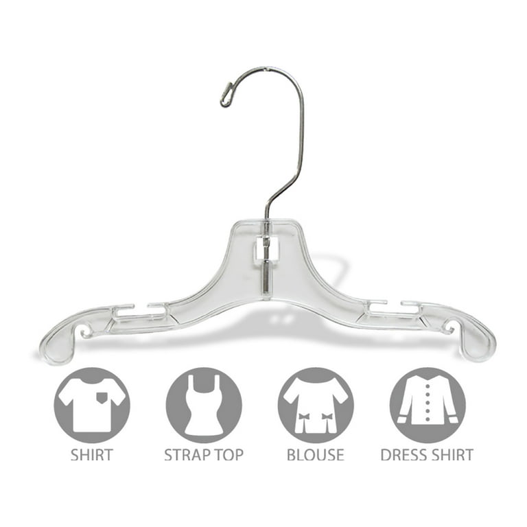 Clear Plastic Junior Top Hanger, Small 14 inch Space Saving Teen hangers  with Notches and 360 Degree Chrome Swivel Hook (Set of 50) by International