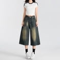thumbnail image 2 of Aoiroe Women's Capri Jeans High Waisted 2026 Summer Fashion Straight Leg Denim Capri Pants Navy M, 2 of 5