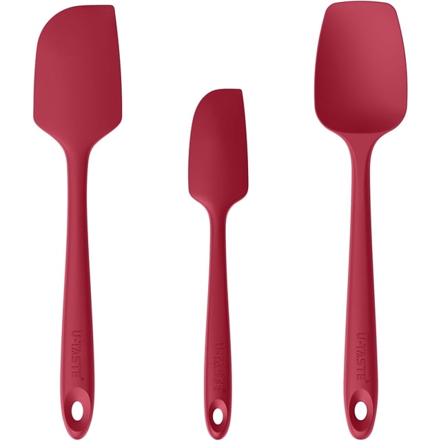 U-Taste 480°F High Heat Resistant Silicone Spatula Set of 3, BPA-Free Food Grade Kitchen Cooking Baking Mixing One Piece Seamless Flexible Rubber Scraper for Nonstick Cookware (Orange)