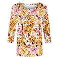 thumbnail image 4 of Alllist Womens Tops Clearance Under $10 Yellow Crew Neck Floral 3/4 Sleeve T-Shirts Summer Blouses, 4 of 5