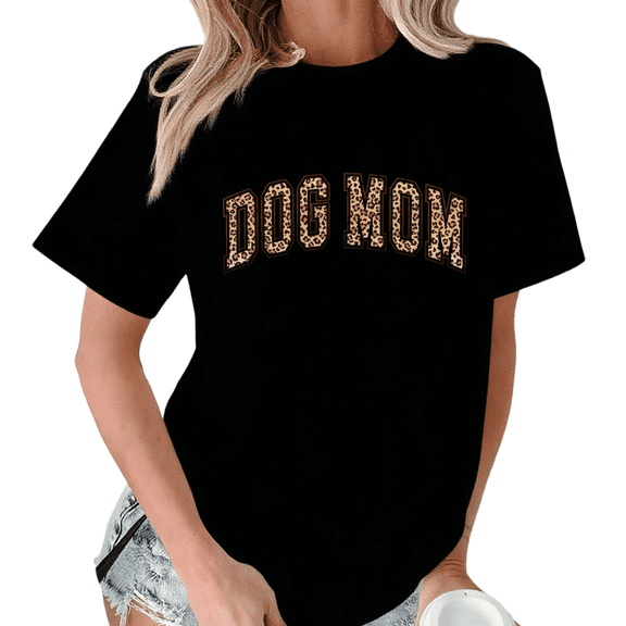 Black Cute Leopard Dog Mom Tshirt Graphic Tees Shirts Dog Mom Classic S-5XL Tops
