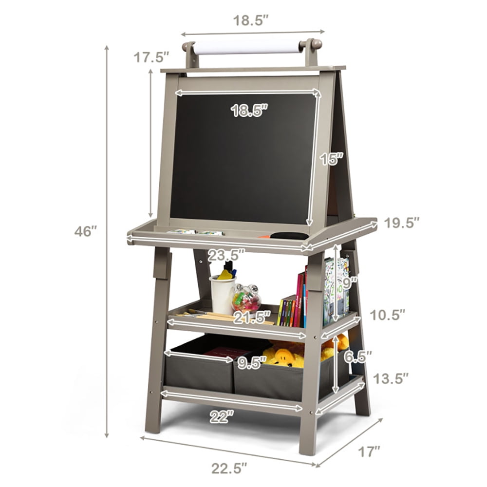CIPACHO 3-in-1 Double-Sided Storage Art Easel, Toddler Art Easel for Kids Ages 3-8, Educational Toys Gifts for Boys Girls, Gray