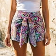 thumbnail image 2 of Gyujnb Women's Boho Printed Shorts, Front Tie Knot High Waist Casual Summer Beach Shorts,Purple, 2 of 5