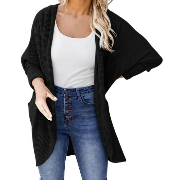 Pockets Round Neck Outwear Open Front Warm Pullover Long Cable Knitted Sweater Fashion Loose Knitwear Solid Color Cardigan Autumn Women Coat