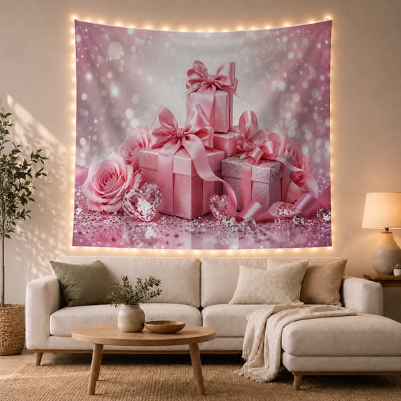 Pink Boxes and Flowers Tapestry Wall Hanging