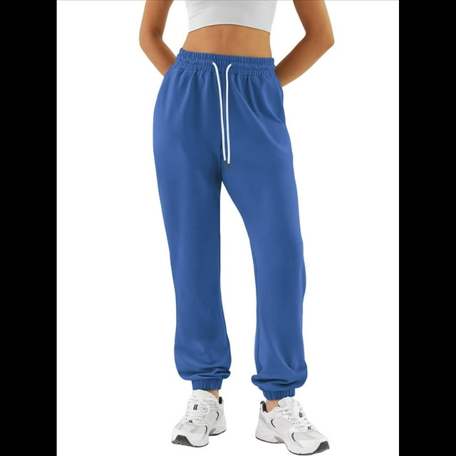 Pantalones Deportivos Holgados para Mujer, de Otoño, para Entrenamiento, de Cintura Alta, Cómodos y Deportivos. Lago Azul M