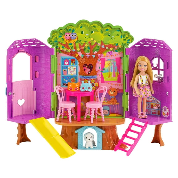Chelsea Barbie Doll and Treehouse Playset with Pet Puppy, Furniture, Slide and Accessories