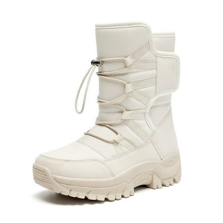 

Stepedia Womens Snow Boots Winter Waterproof Warm Faux Fur Lined Mid Calf Booties White