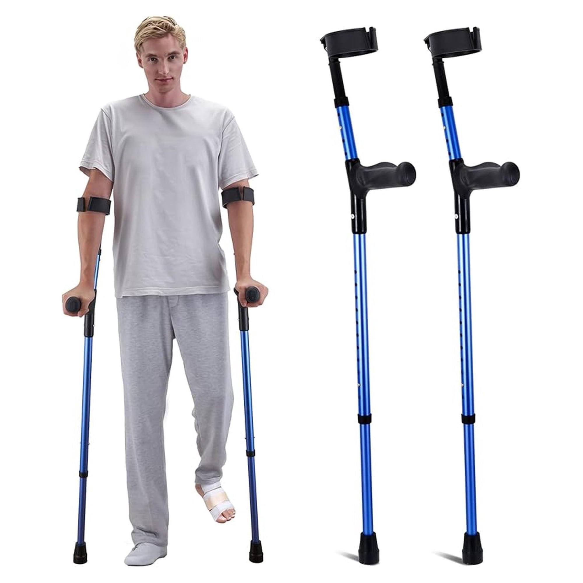 Forearm Crutches for Adults, 11-Level Height Adjustable Walking Crutches with 4-Level Upper Cuff, Lightweight Aluminum Medical Support Crutches for Leg Injury Surgery Disabled, 1 Pair (350LBS)