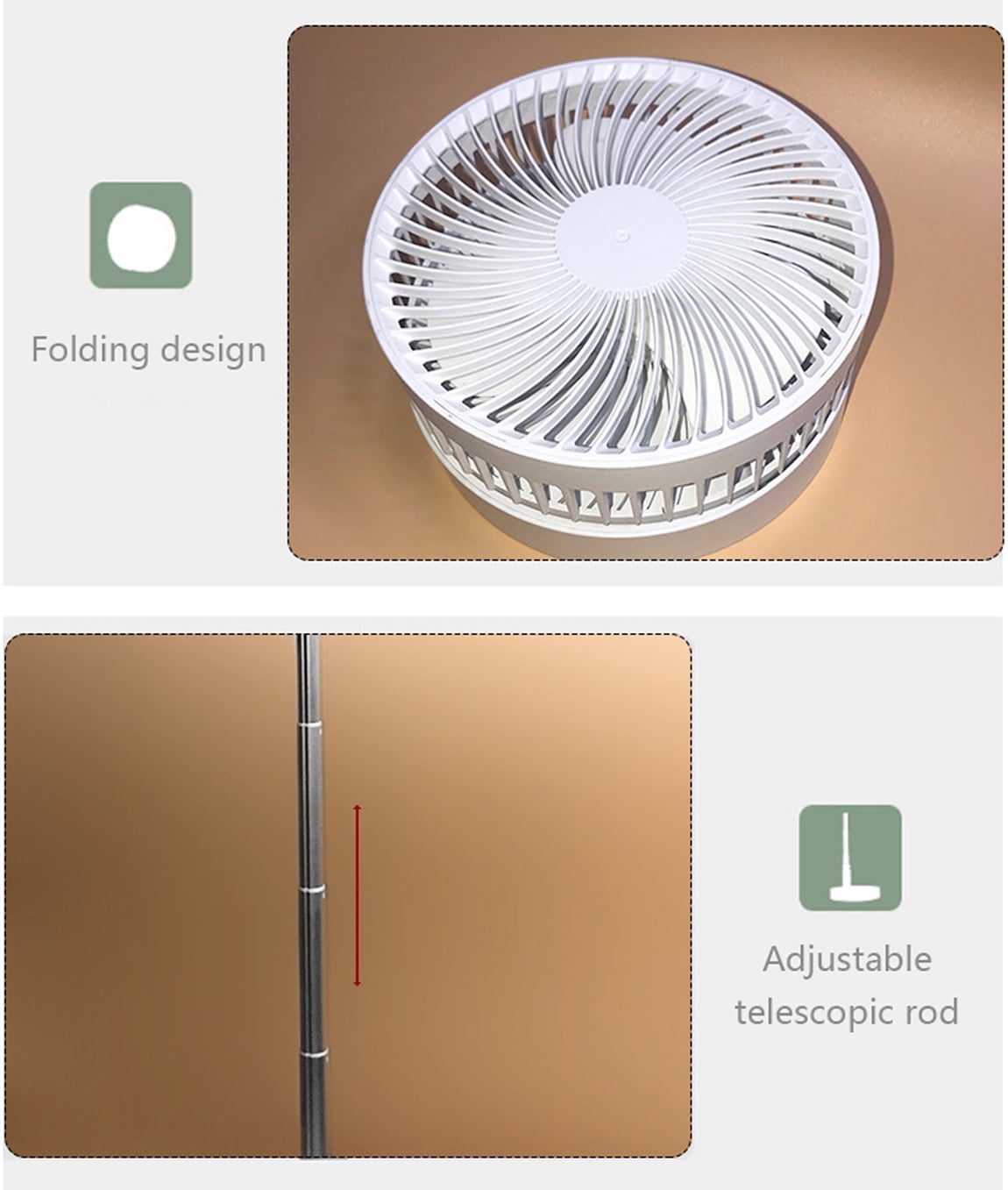 Desk and Floor Fan with USB 7200mAh Battery Powered Folding Portable and Telescopic Quiet Table Fans for Outdoor, Courtyard, Beach, RV, Tent, Travel, Room, Kitchen,4 Speed