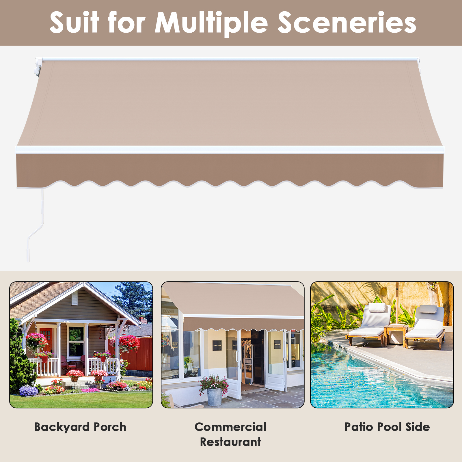 Pirecart 10' x 8' Patio Awning, Outdoor Awning Retractable Sunshade Shelter for Yard, Patio, Door, Balcony