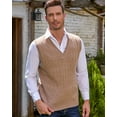 thumbnail image 3 of Kallspin Men's Wool Blend Sweater Vest Cable Knit V Neck Knitted Sleeveless Pullover(Coffee,Small), 3 of 6