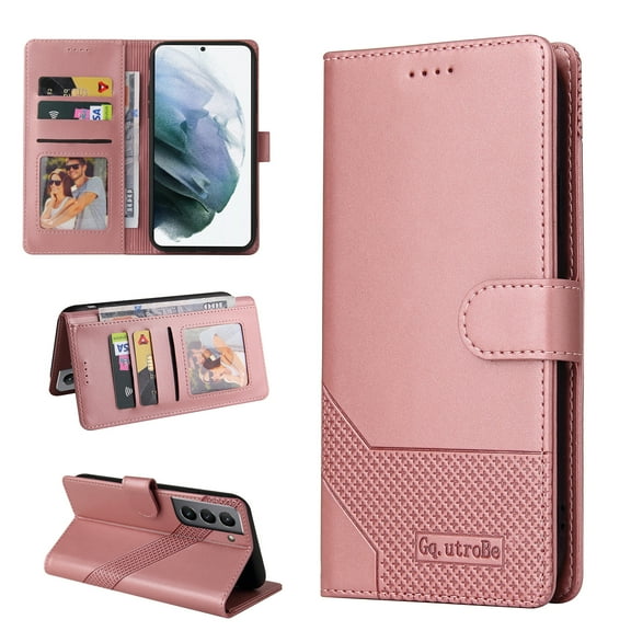 Feishell Case for Samsung Galaxy S21 FE 5G 6.4 inch,Premium PU Leather Magnetic Clasp Folio Flip Kickstand Shockproof Wallet ID Credit Card Slots Cash Pocket Phone Case,Rosegold