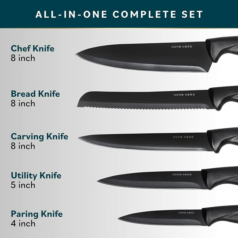 Home Hero - Kitchen Knives - Chef Knife Set with Block - Stainless Steel  Kitchen Knife Set - 20 Pieces, Black 