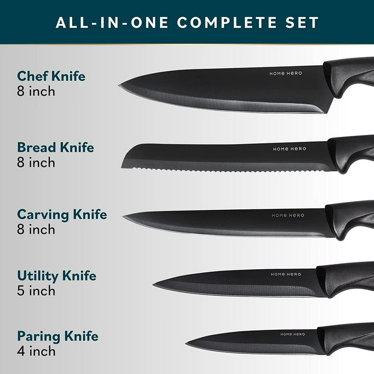 Chef Knife Set Knives Kitchen Set - Stainless Steel Kitchen Knives Set with Stand 7 Pieces, Black