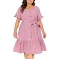 thumbnail image 2 of DARING DIVA Plus Size V Neck Short Sleeves Ruffle Hem Beach Dress 2X Pink, 2 of 6