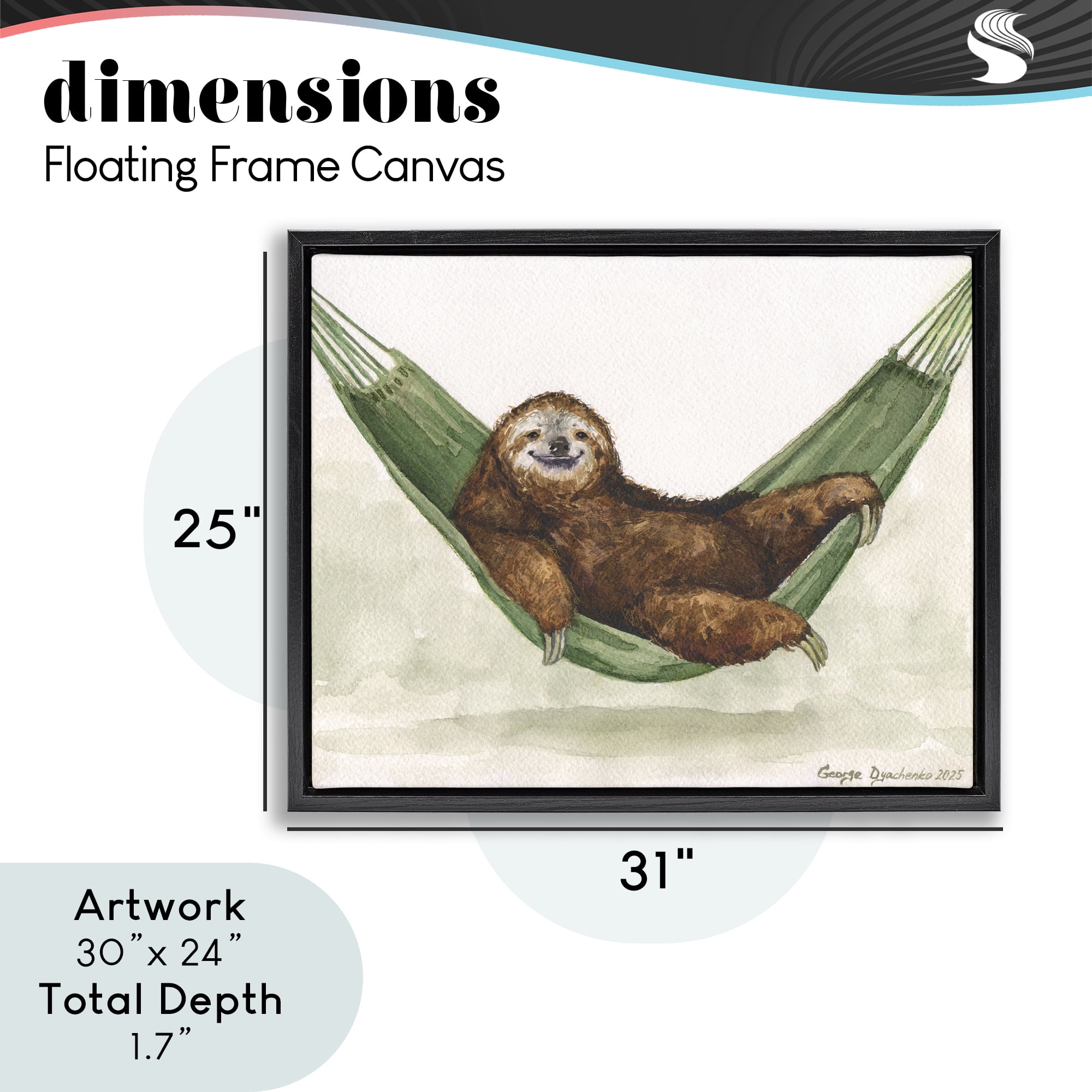 Stupell Industries Sloth On The Hammock Black Framed Floater Canvas Wall Art, design by George Dyachenko