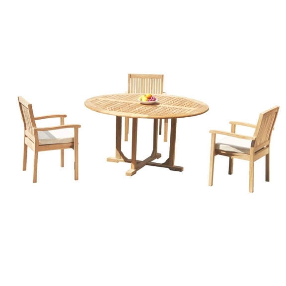 Grade-A Teak Dining Set: 3 Seater 4 Pc: 60" Round Table And 3 Leveb Stacking Arm Chairs Outdoor Patio WholesaleTeak #51LV1204