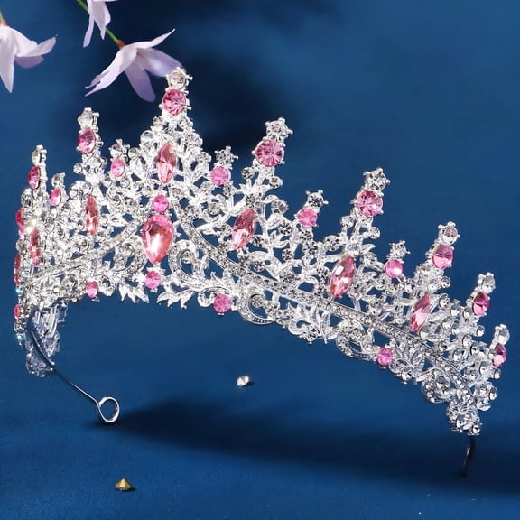 DESIGNICE Sparkling Pink Rhinestone Bridal Tiara for Wedding Guest,Elegant Sweet 16 Party Headdress,Radiant Holiday Hair Jewelry,Tiaras and Crowns for Women