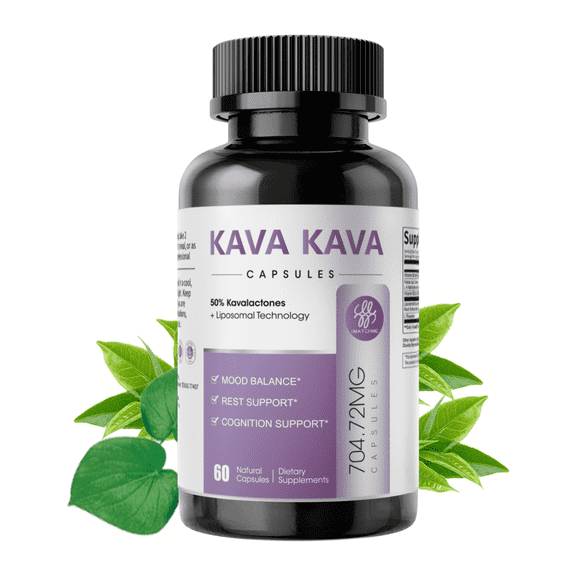 Kava Kava Root Extract Supplement, High Concentration Kava Root Extract for Relaxation and Immune Support, Vegan & Non-GMO, 60 Capsules