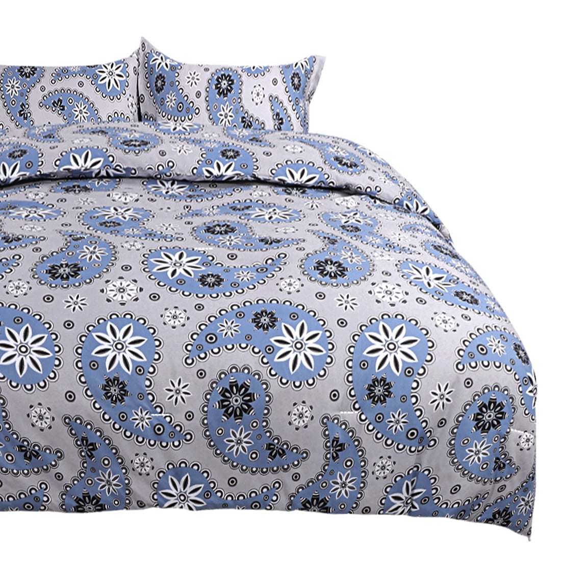 Unique Bargains 3pc Paisley Comforter Set, Queen, Polyester, Blue