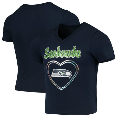 Seattle Seahawks Girls Youth Heart Logo V-Neck T-Shirt - College (Best College Sports Logos)