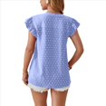thumbnail image 3 of Blusa de Mujer con Cuello en V y Mangas con Volantes, Blusas Holgadas, Elegantes, Informales, Lindas, de Verano, Azul , Talla S, 3 of 10