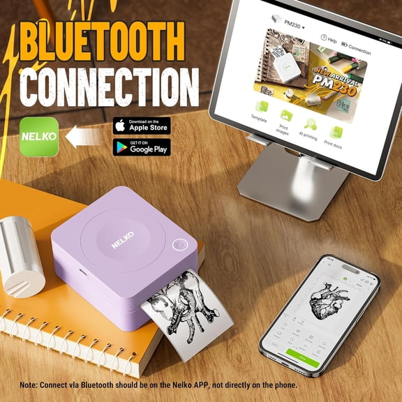 SHILIU-Sticker Printer, PM230 Print Pod Mini Bluetooth Portabel Sticker Maker with 3 Rolls Paper, Print Pods Mini Printer with Multiple Templates for Phone & Tabletfor School Office Home, Purple