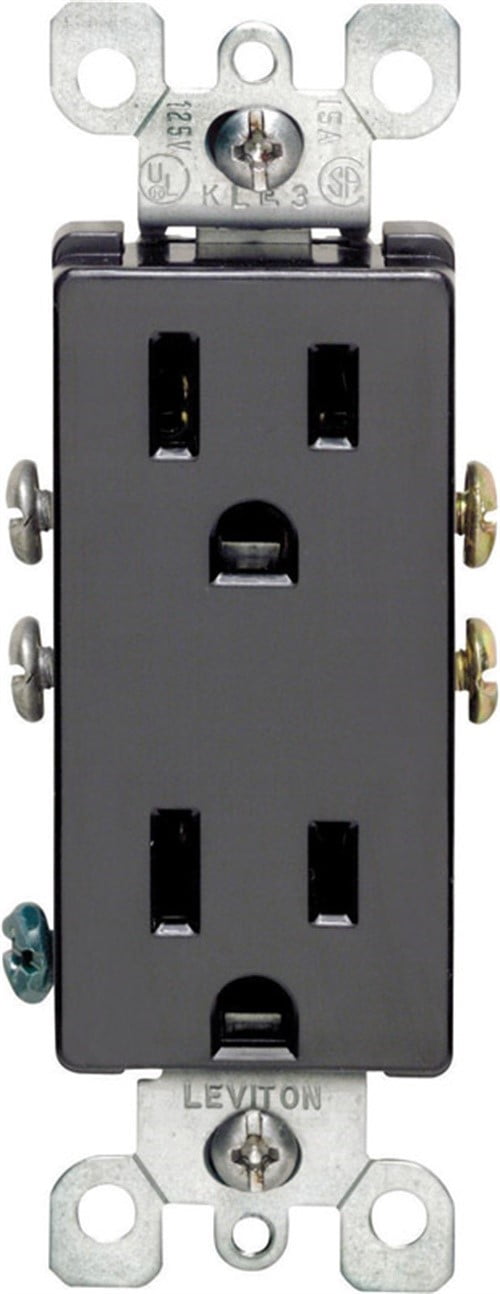Leviton 05325-0ES Decora 15 Amps 125 V Duplex Black Outlet 5-15R